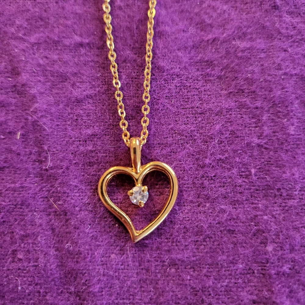 Heart Pendant with Diamond on 9 inch Gold Chain
